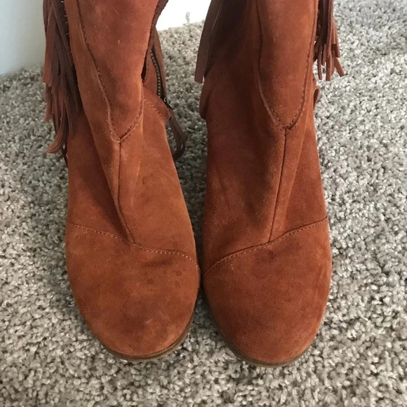 Toms Fringed Lunata Cognac Suede Ankle Booties - Picture 8 of 10